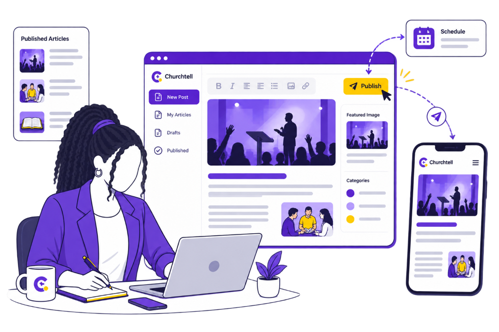 Churchtell Web & Media CMS — Church Website Builder, Custom Mobile App, Sermon Audio Podcasts, and Article Publishing